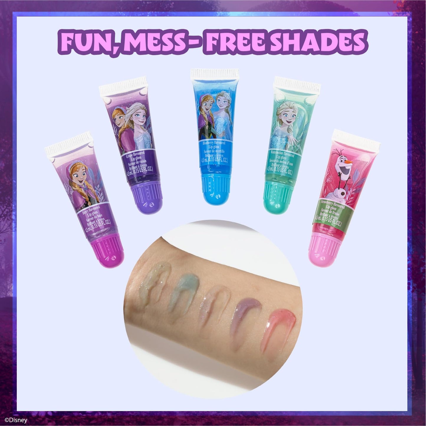 Disney Frozen 2 - Townley Girl Super Sparkly Cosmetic Makeup Set for Girls with Lip Gloss Nail Polish Nail Stickers - 11 Pcs|Perfect for Parties Sleepovers Makeovers| Birthday Gift for Girls 3 Yrs+