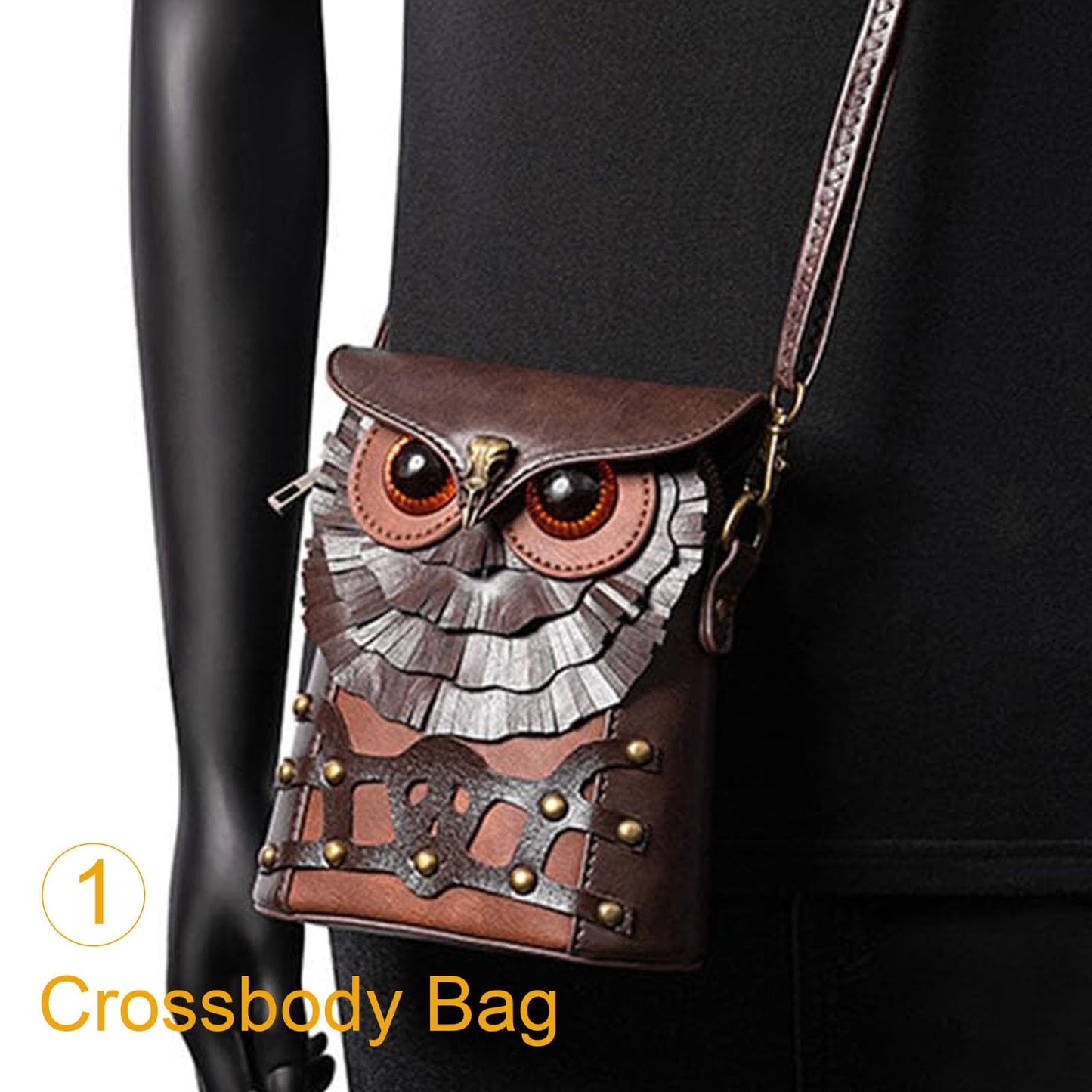 Small Crossbody Bag Shoulder Purse Leather Belt Pouch Travel Phone Holder Punk Medieval Vintage Festival Costume Accessory (Owl)