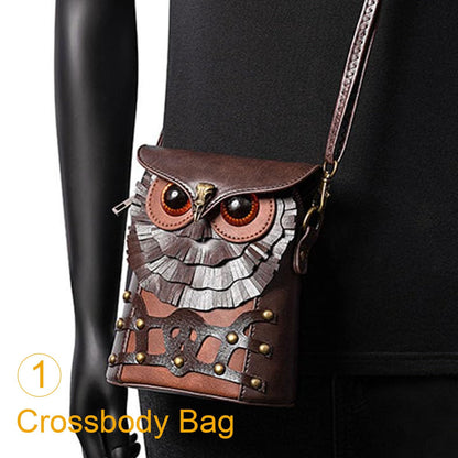 Small Crossbody Bag Shoulder Purse Leather Belt Pouch Travel Phone Holder Punk Medieval Vintage Festival Costume Accessory (Owl)