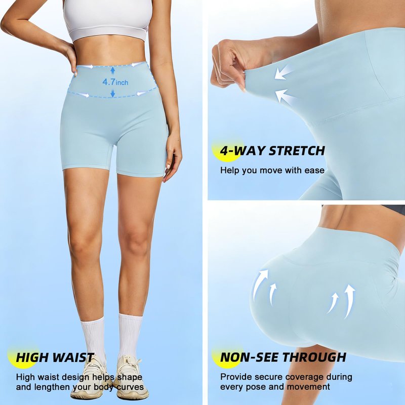 FULLSOFT High Waisted Biker Shorts for Women-5" Tummy Control Compression Fitness Athletic Workout Running Yoga Gym Soft Spandex Women's Sports & Recreation Shorts(Baby Blue 2X-Large-3X-Large)