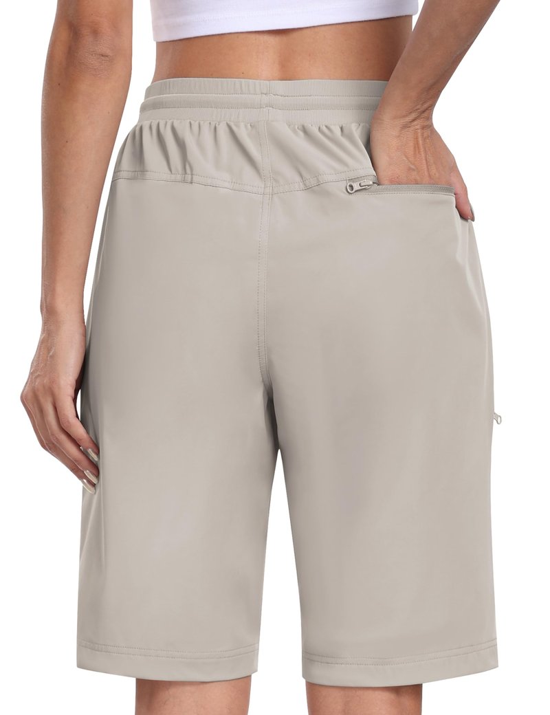 MoFiz Long Shorts for Women Knee Length Quick Dry Half Shorts Women Stretch Womens Long Hiking Shorts Knee Length with Pockets Light Khaki X-Large