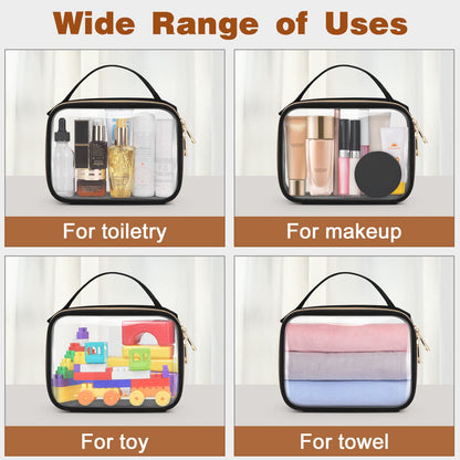 Wedama TSA Approved Toiletry Bag, 4 Pack Clear Makeup Bags with Handles, Quart Size Toiletry Bags, PVC Clear Cosmetic Bags for Women and Men, Carry on Airport Airline Compliant Bag, Black