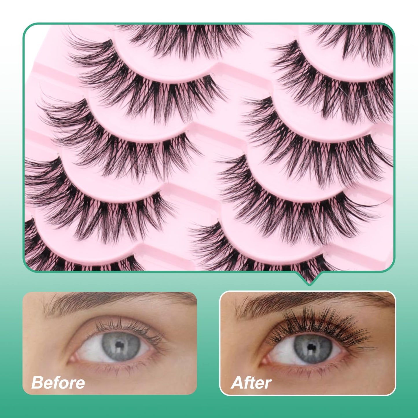 False Eyelashes Fluffy Look Strip Lashes Mink Wispy Fake Lashes Charming Fake Eyelashes By GEMERRY, 10 Pairs