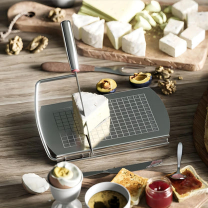 ISZW Multipurpose Cheese Slicer Cutter, Stainless Steel Cheese Cutter Board with Blade for Block Cheese, Effortless Slicing, Guillotine Sausage Ham Biltong Jerky Slicer