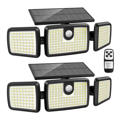 Solar Lights Outdoor, Quick Charge Solar Motion Deck Lights Outdoor for Deck with 232LEDs High Brightness, Larger Built-in Tempered Glass Panel, Sensitive PIR Motion Inductor (Remote,2 Pack)