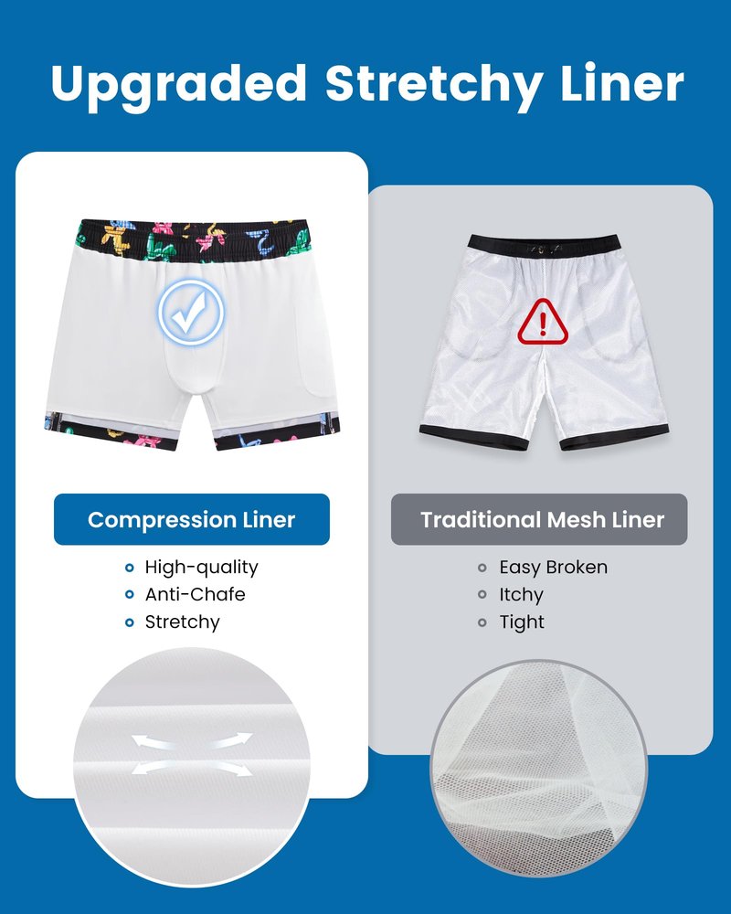 maamgic Mens Swim Trunks with Compression Liner 5 Inch, Quick Dry Bathing Suit with Zipper Pockets, Stretch No-Chafing Swim Shorts, Colorful Animals X-Small