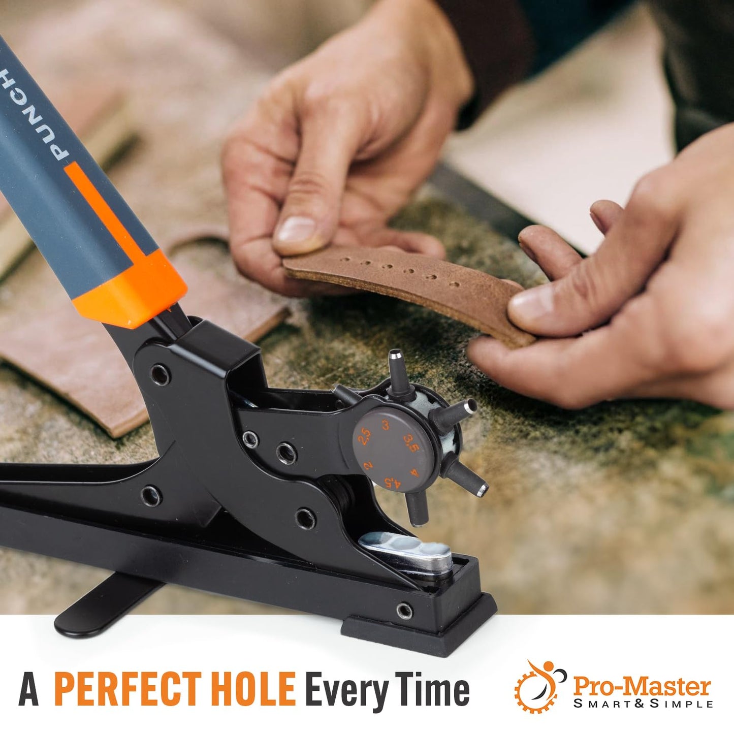 Desktop Leather Belt Hole Puncher Tool - Easier to Use Tabletop Design for Watch Band, Handbag Strap. Heavy Duty Carbon Steel, Precision 6 Sizes Hole Punch for Fabric, Crafts, Easy DIY