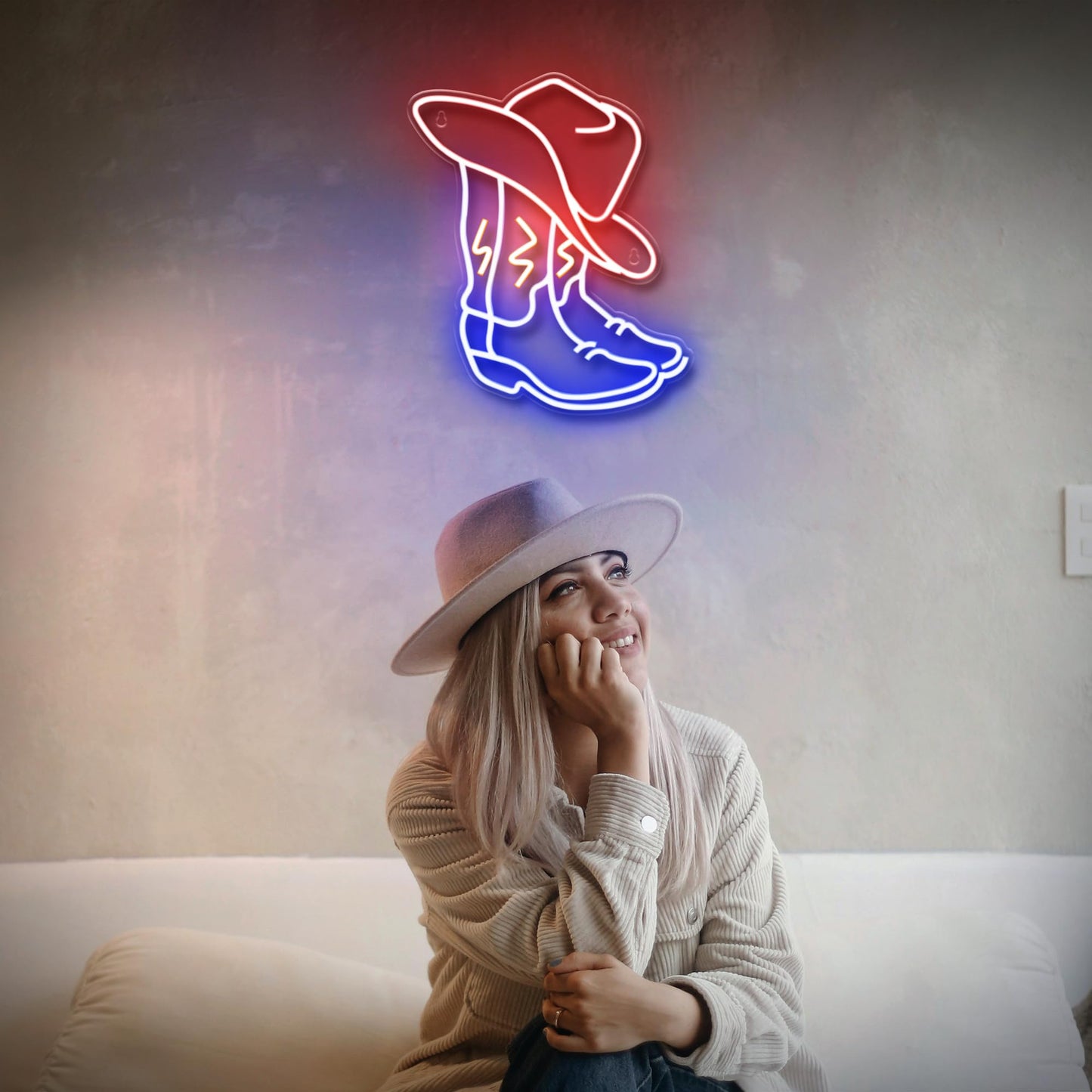 Kavaas Cowboy Boot Neon Sign, Neon Cowboy Hat Sign for Wall Decor | Western Neon Sign for Bedroom, Bar, Office, Man Cave - Best Gifts for Rodeo Enthusiast, Birthday, Christmas