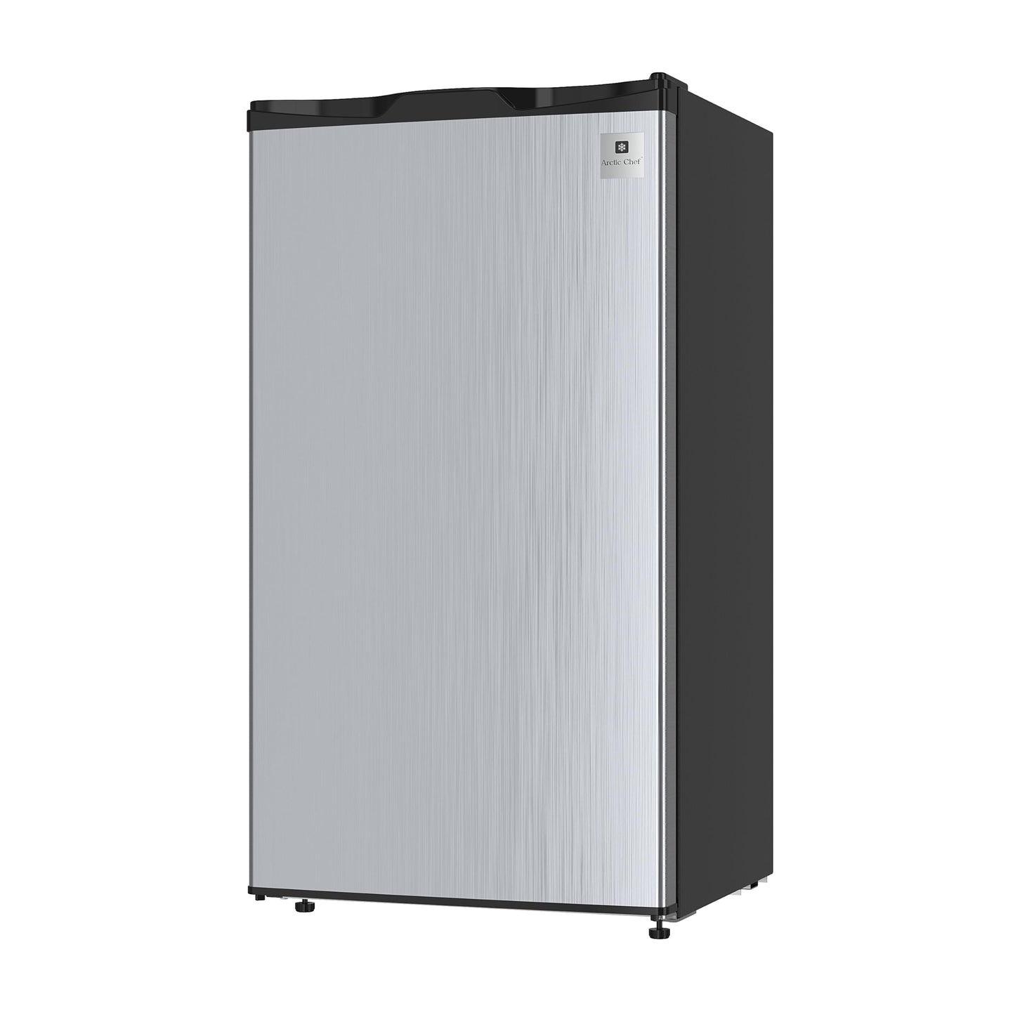 ARCTIC CHEF ACFR322 RCA Mini Refrigerator, Compact Freezer Compartment, Adjustable Thermostat Control, Reversible Door, Ideal Fridge for Dorm, Office, Apartment, Platinum Stainless, 3.2 Cubic Feet