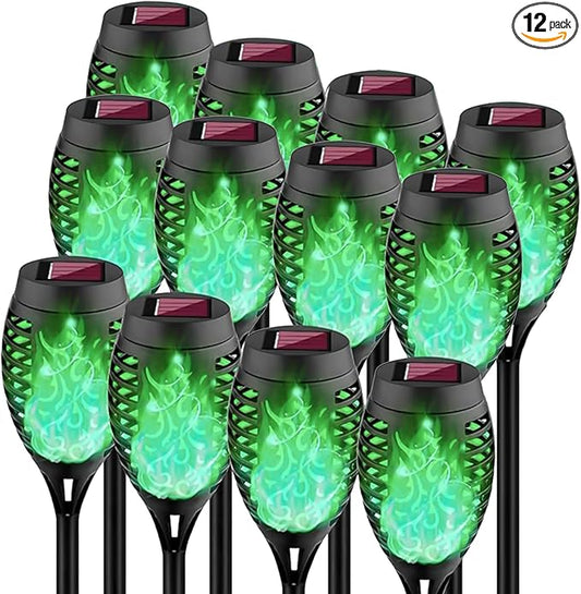 Swingers Solar Lights Outdoor,Halloween Solar Torch Lights with Flickering Flame,Waterproof Outdoor Garden Lights for Outside Patio Pathway Yard Decorations(12, Green)