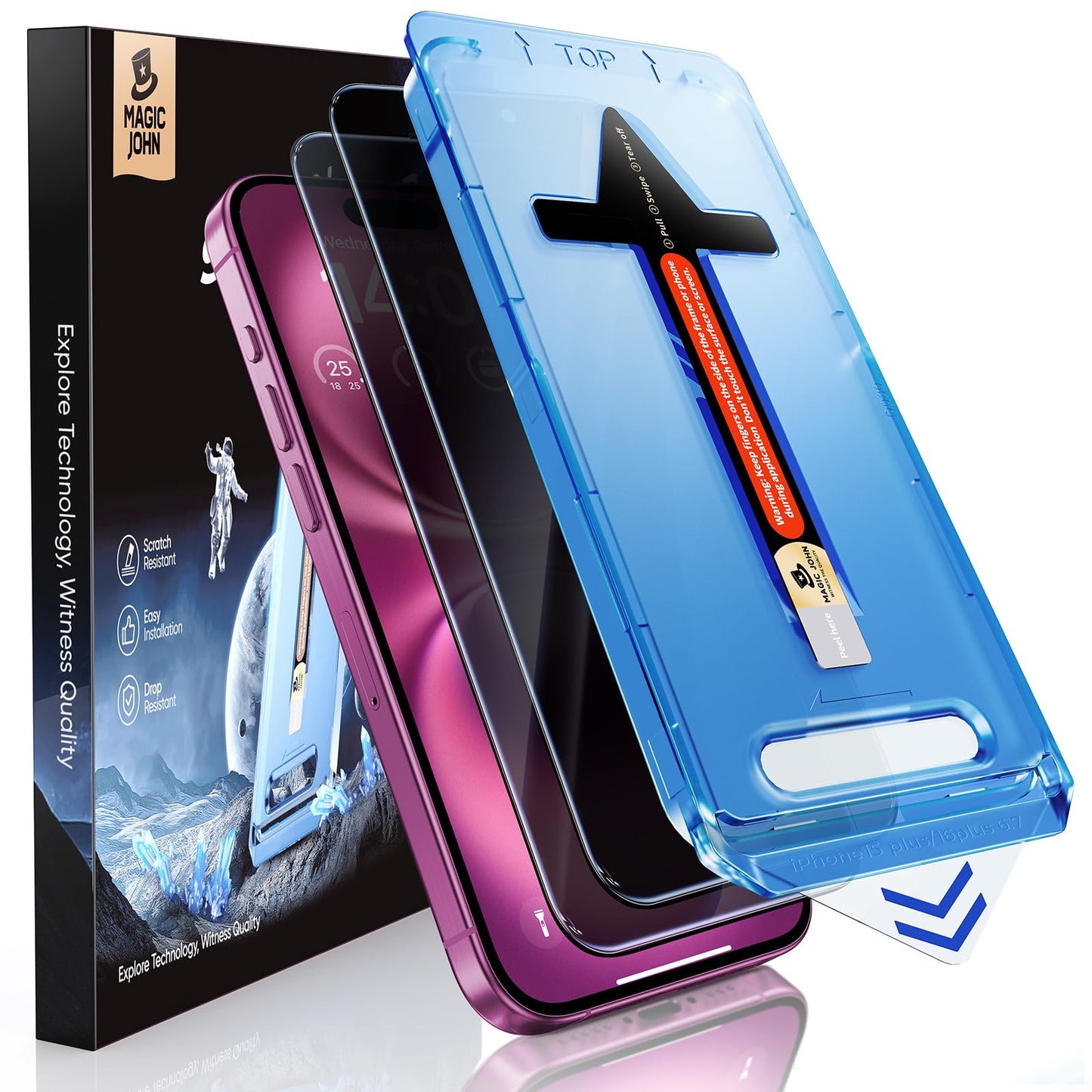 MAGIC JOHN 2 Pack for iPhone 16 Pro Max 6.9 inch Privacy Tempered Glass Screen Protector, Bubble Free, Easy Installation, Auto Dust-Elimination