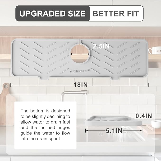 Meiliweser Silicone Faucet Mat for Kitchen Sink – Gen 2 Splash Guard