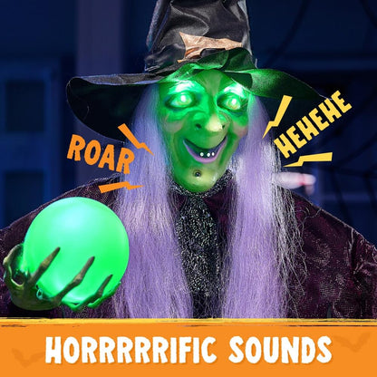 JOYIN 78" Hanging Witch Decor with Magic Ball Halloween Decorations Outdoor, Swing Flying Witch Halloween Porch Decor Party Supplies Sound Activated Light Up Eyes Lawn Yard Garden Door Haunted House