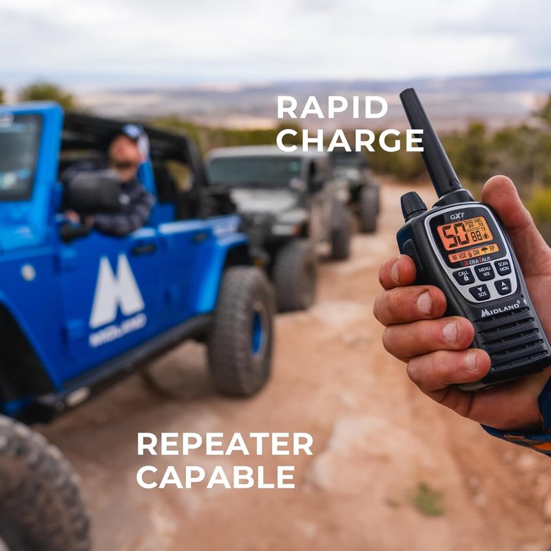 Midland GXT3000 GMRS Two-Way Radio - Long Range, 50 Channels, 142 Privacy Codes | Rechargeable, 2-Pack, Black/Silver