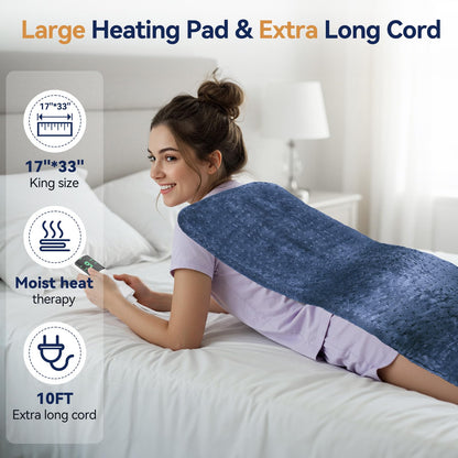 Extra Large Heating Pad for Back Pain Relief, 33"x17" Electric Heat Pad for Neck, Shoulders, Cramps, Menstrual Pain, 9 Heat Settings & 4 Auto-Off Timers, Soft Machine Wash Fabric, Gifts for Lover Gray