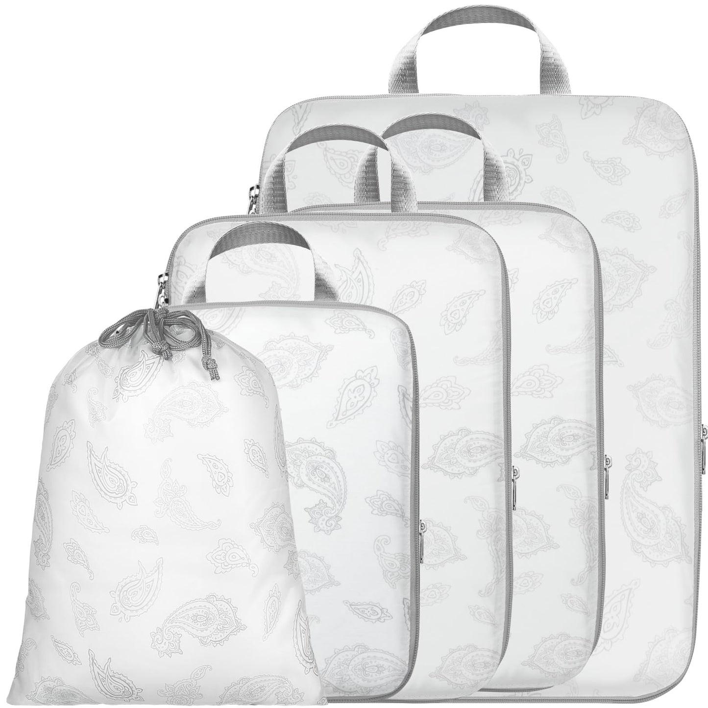 Cambond Compression Packing Cubes for Travel, 5 Pack Luggage Expandable Packing Organizers Compression Cubes for Suitcases with Laundry Bag, White Teardrop-shaped Texture