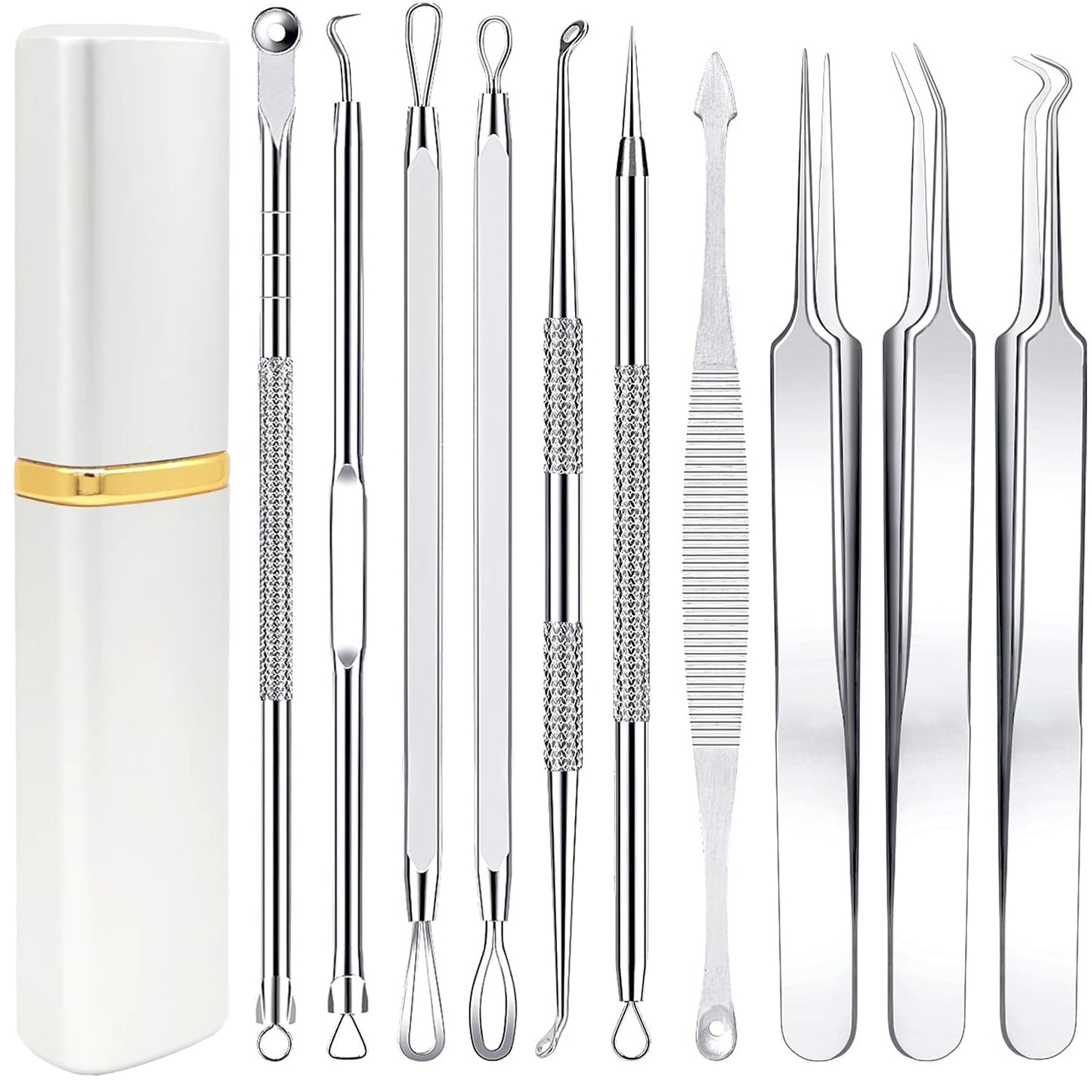 Pimple Popper Tool Kit - Boxoyx 10 Pcs Blackhead Remover Comedone Extractor Kit with Box for Quick and Easy Removal of Pimples, Blackheads, Zit Removing, Forehead,Facial and Nose (Black)