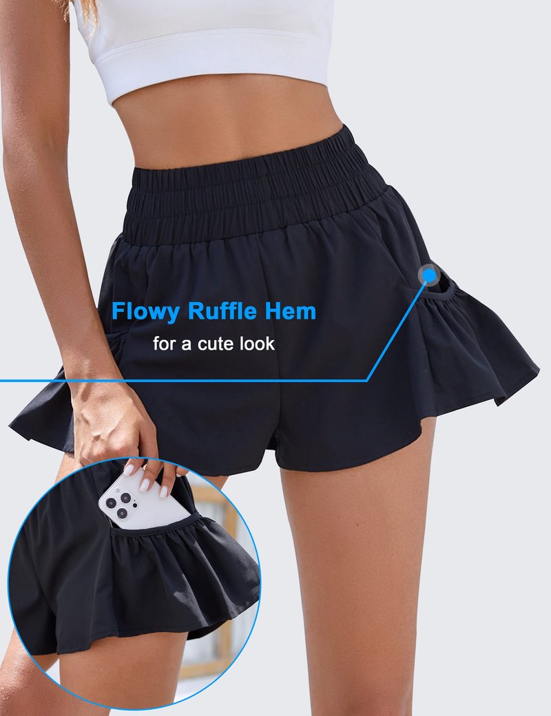 BMJL Womens High Waisted Shorts Athletic Running Shorts Workout Gym Quick Dry Flowy Shorts with Pockets(M,Black)