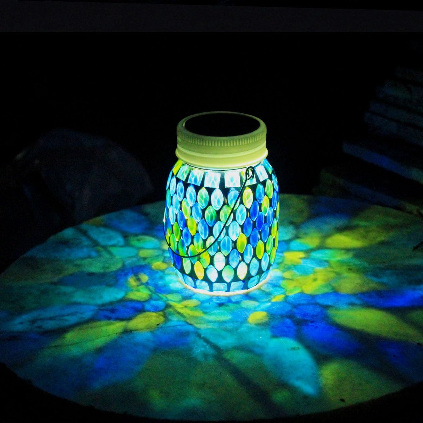 Mosaic Garden Decor Solar Outdoor Hanging Lights,Solar Mosaic Lanterns Christmas Gifts for Women Mom Grandma Halloween and Garden,Patio,Pathway & Yard Décor (Bule)