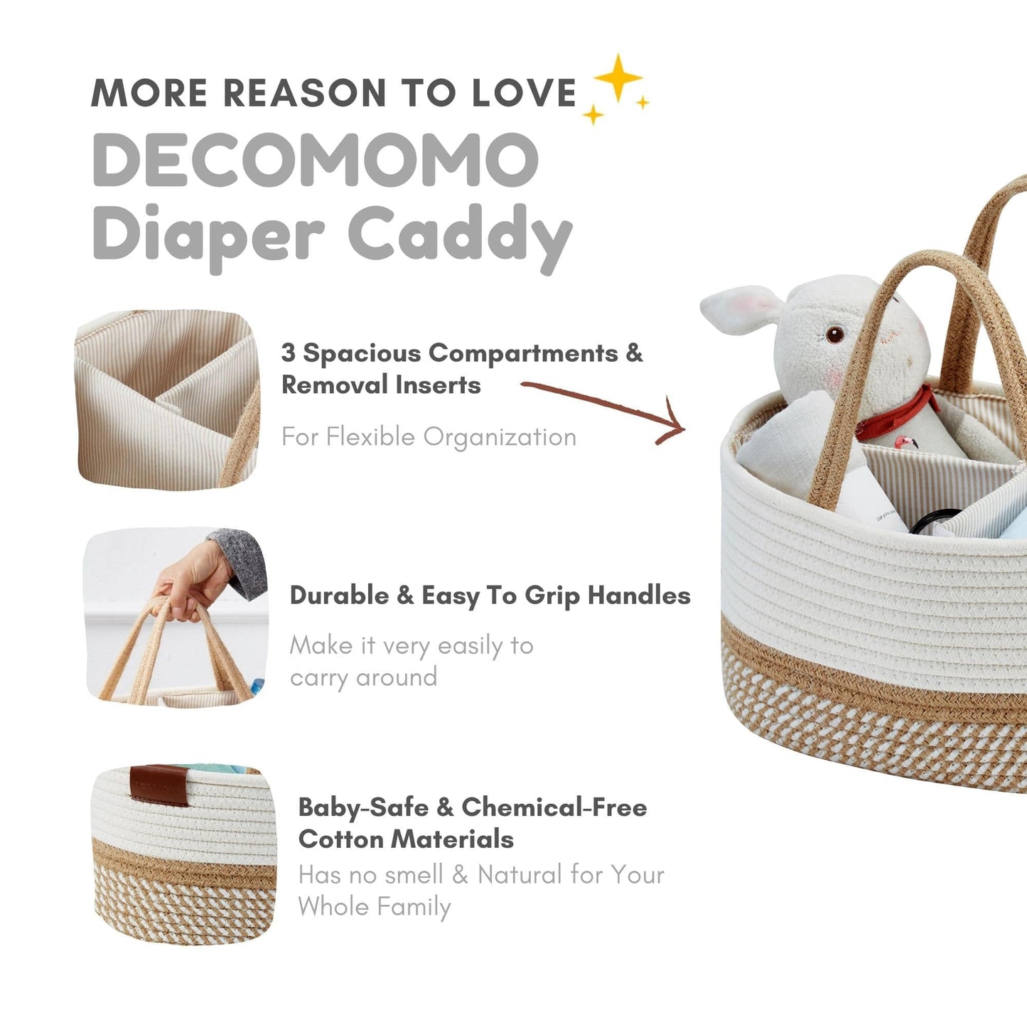 DECOMOMO Baby Caddy Organizer, Diaper Caddy Basket, Baby Baskets for Baby Shower (Spiral Beige & White, Large)