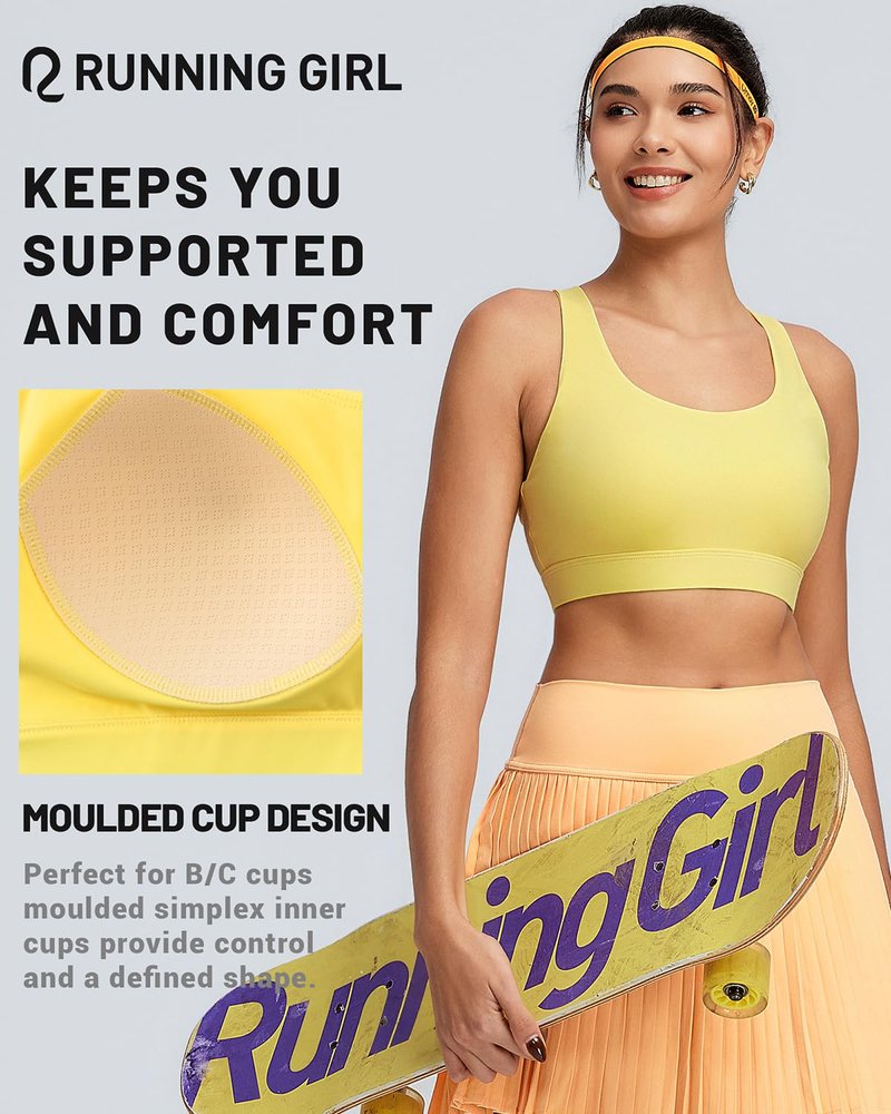 RUNNING GIRL Sports Bras for Women High Support, Adjustable Straps High Impact Sports Bras with Sewn in Pads Workout Running Bra(3173 Bright Yellow L)