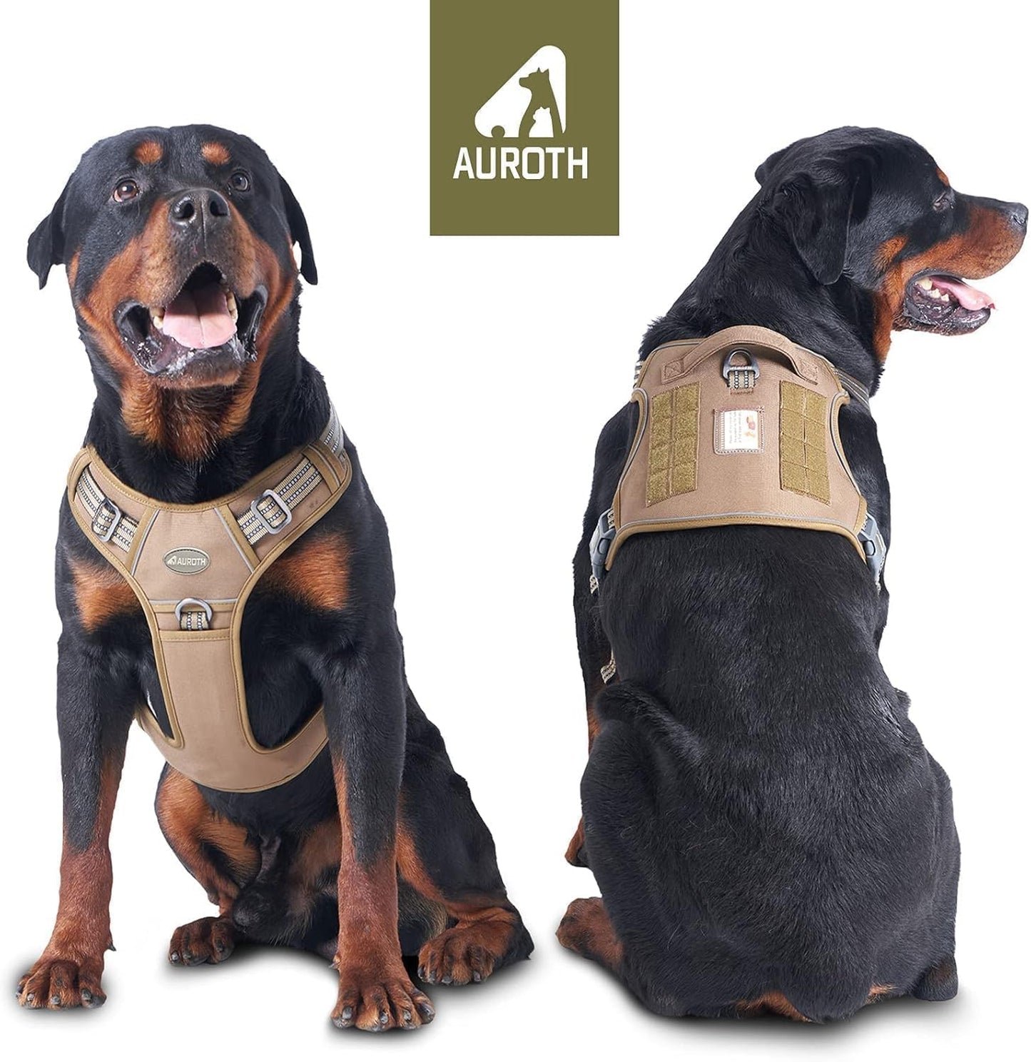 Auroth Tactical Dog Harness for Large Dogs No Pull Adjustable Pet Harness Reflective K9 Working Training Easy Control Pet Vest Military Service Dog Harnesses Army Yellow L