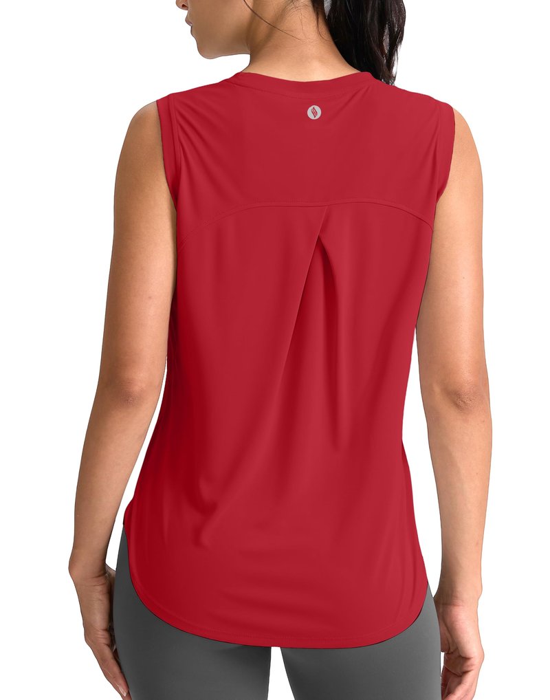 SANTINY Women's Sleeveless Workout Tops Breathable Lightweight Active Tennis Yoga Shirts Athletic Running Tank Tops for Women (Chilli Red_S)