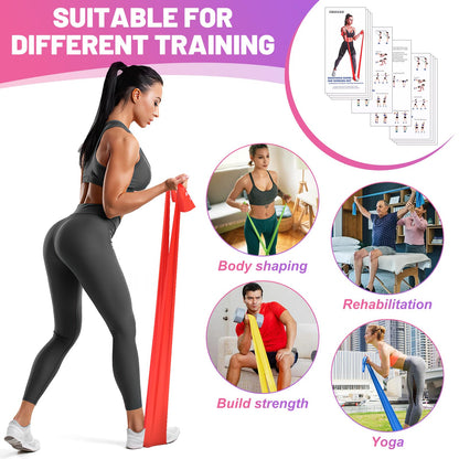 Resistance Band Set, 1.8 M Exercise Bands with 5 Resistance Levels, Long Stretch Bands for Men & Women, Workout Resistance Bands for Yoga Gym Pilates Fitness Strength Training Muscle Building