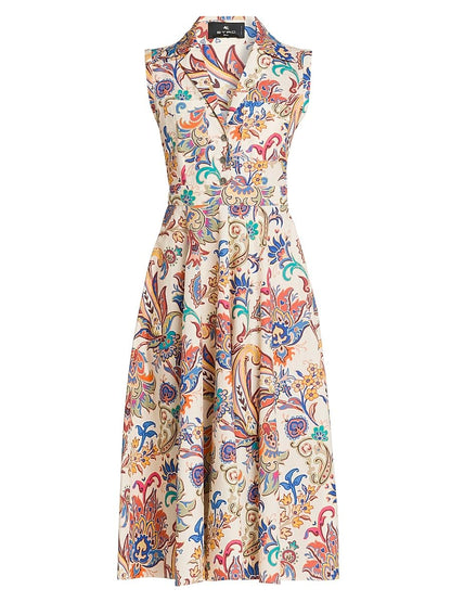 Etro, Tapestry Floral Sleeveless Shirtdress, 40 (4), Stampa Bianco