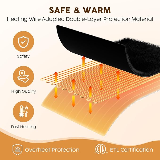 HYLEORY Heated Electric Blanket Throw 50"x60" Soft Fleece & Flannel with 5 Heating Levels & 3 Hours Timer Auto Shutt Off, ETL Certified, Washable，Heated Blanket for Body-Black