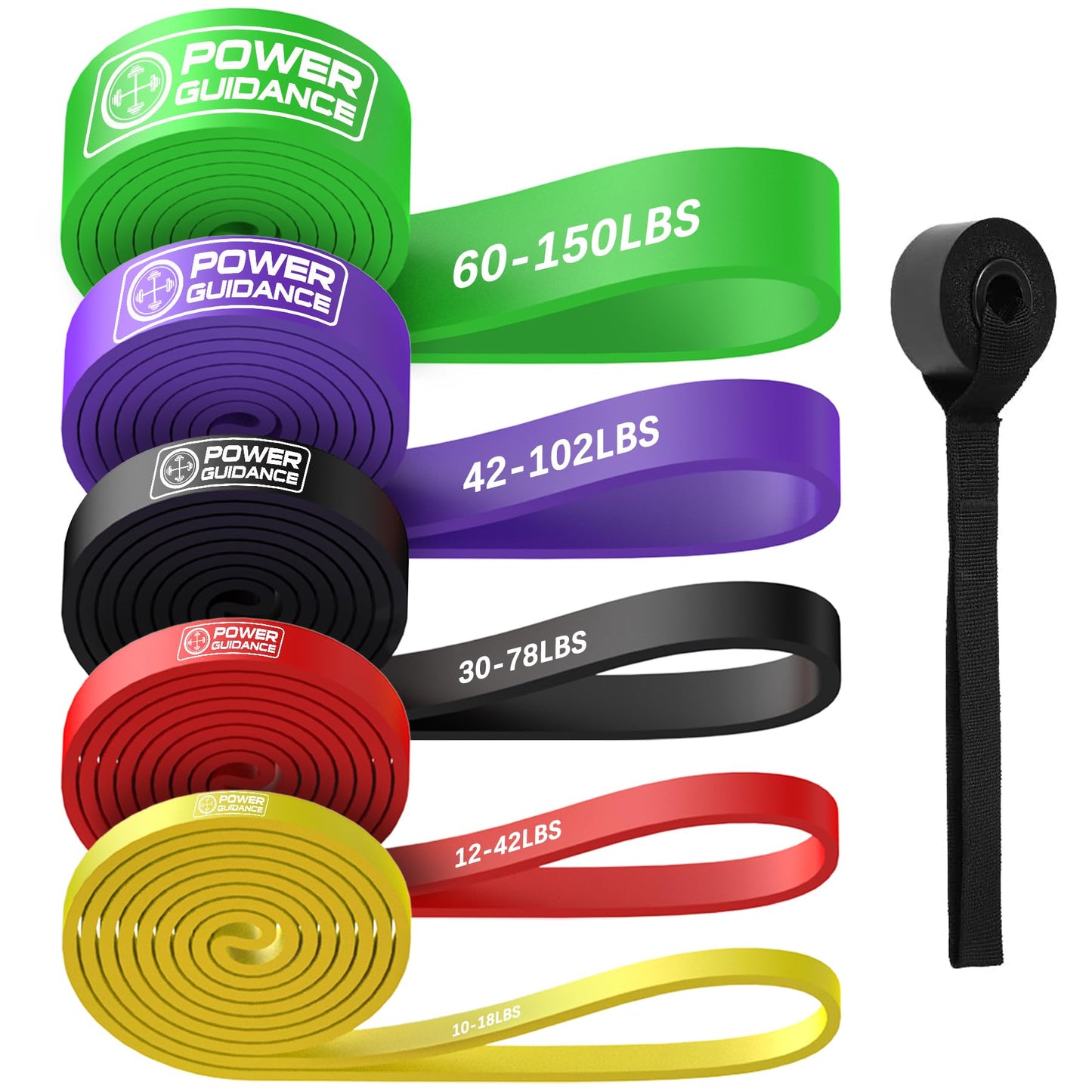 POWER GUIDANCE Pull up Bands Resistance Bands Set Workout Exercise Loop Bands 5 Levels for Powerlifting, Muscle Strength, Pilates Resistance Training (Yellow+Red+Black+Purple+Green, 10-150lbs)