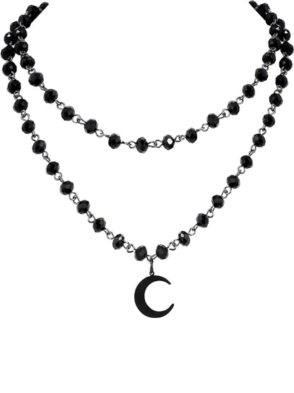Sacina Gothic Layered Black Crescent Moon Choker, Black Moon necklace for Women, Gothic Goth Necklace, Goth Jewelry, Christmas Jewelry Gift for Women