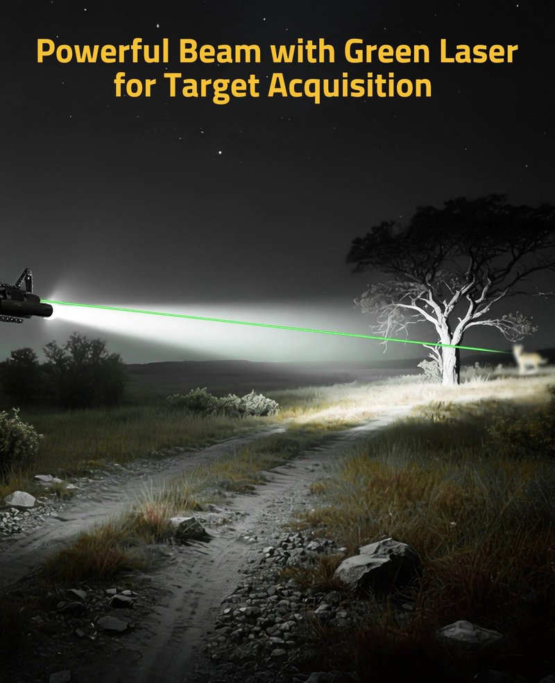 CVLIFE 2600 Lumens Compact Rifle Laser Light Combo with Easy Touch Switch, Ar Light Compatible with M-Rail and Picatinny, Magnetic Rechargeable Ar Flashlight with Green Laser for Home Defense, Hunting