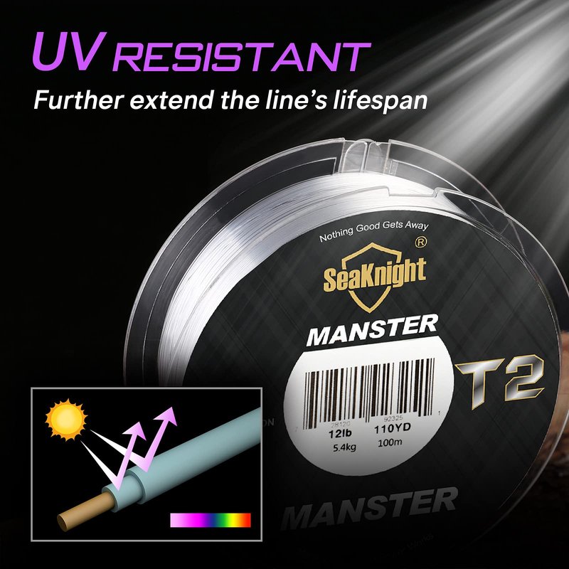 SeaKnight T2 100% Fluorocarbon Fishing Line, 110YD Japanese Material Leader Line, Low Visibility High Strength Abrasion Resistant for Saltwater Freshwater Fishing (3-35LB)