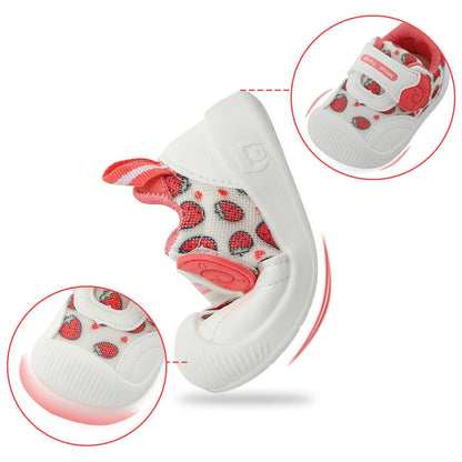 MK MATT KEELY Baby Boys Girls First Walking Shoes Toddlers Breathable Anti-Slip Trainer Sneakers for Infant,Size 4 UK Child,Red Strawberry