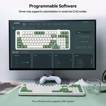 AUSDOM 98Pro Silent Mechanical Keyboard, Wireless Hot Swappable Gaming Keyboard with Backlit,Gasket Structure,Pre-lubed Tactile Switches,2.4GHz/Type-C/Bluetooth Custom Keyboards (Green & White-Silent)