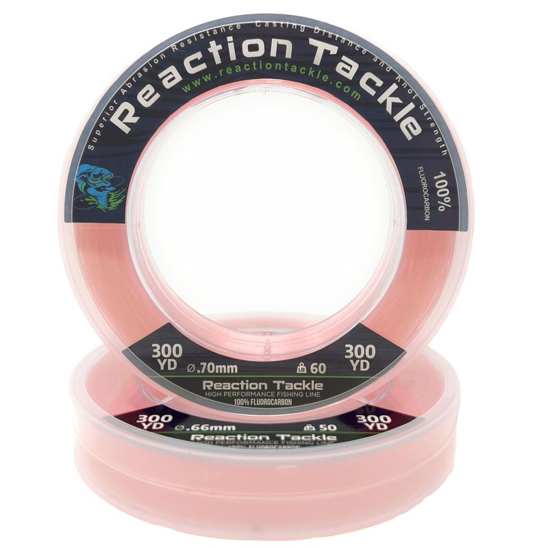 Reaction Tackle 100% Pure Fluorocarbon Fishing Line - High Strength, Abrasion-Resistant, Fast-Sinking, Virtually Invisible - Saltwater and Freshwater Leader Line - Pink - 80LB 125 Yards