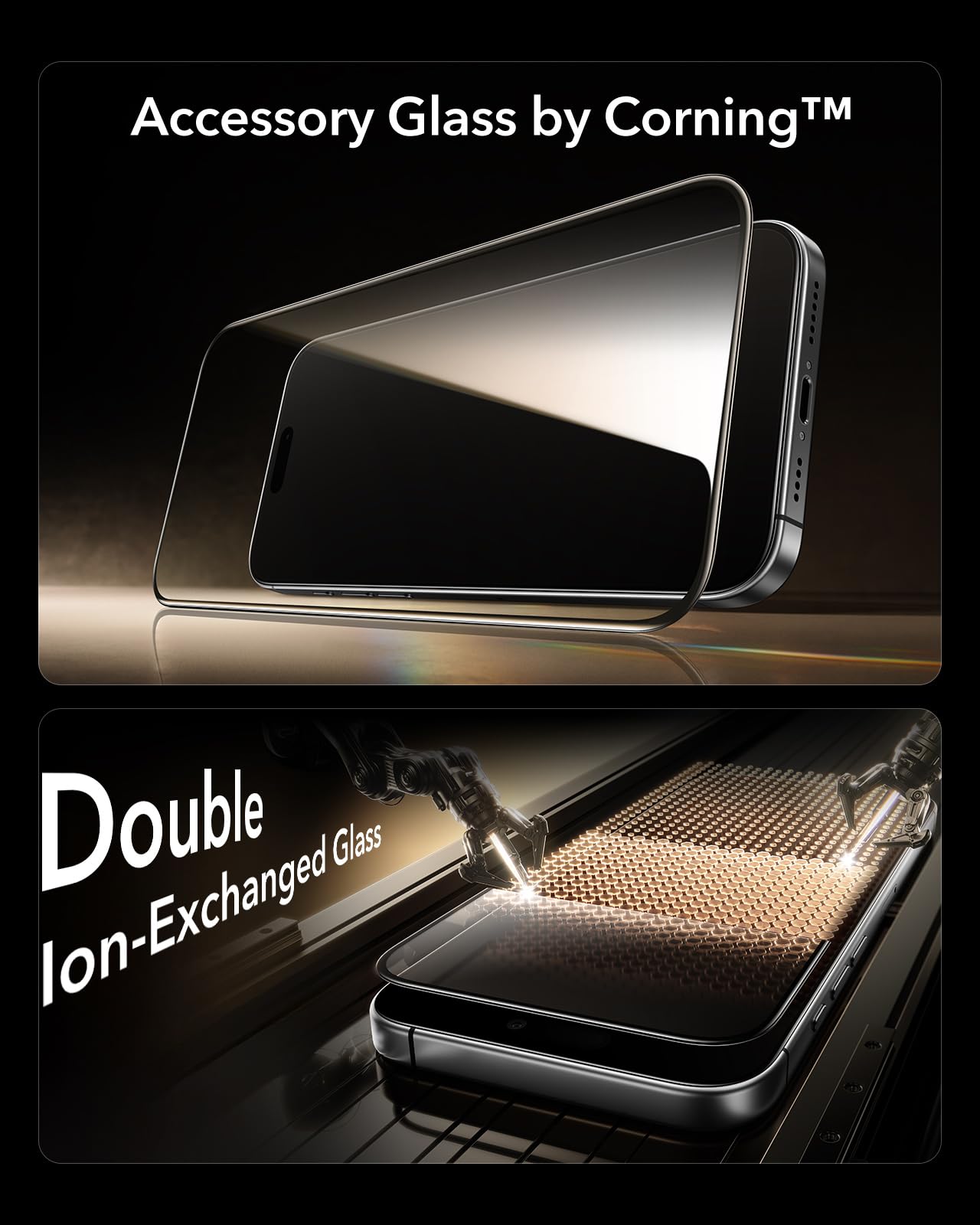 ESR Accessory Glass by Corning™ 3 Pack 9H+ Glass for iPhone 17 Pro Max Screen Protector, Military Grade Shatterproof & Durable with UltraFit Tray