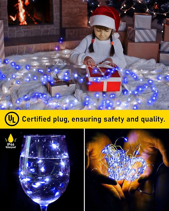 KNONEW 400FT 1200 LED Outdoor Fairy Lights Plug in, Christmas Fairy Lights Outdoor Waterproof 8 Modes Memory Times for Wedding Bedroom Walls Garden Trees Decoration(Blue)