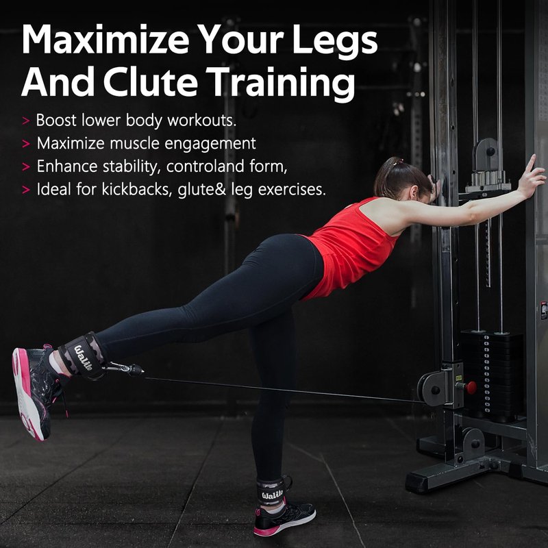 WALITO Gym Ankle Straps - Adjustable Cable Machine Accessories for Glute Kickbacks & Lower Body Workouts | Unisex