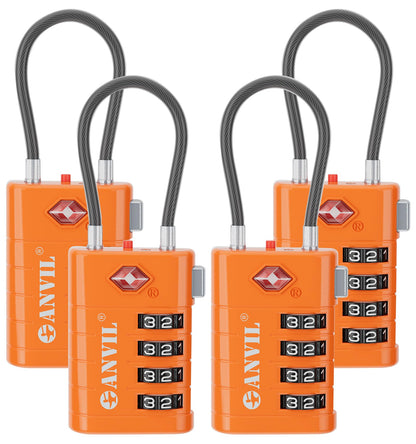 ANVIL 4 Digit Luggage Locks, TSA Locks for Luggage, Advanced TSA008 core, Alert Indicator for Your Travel Lock, Suitcase Lock. (4, Orange)
