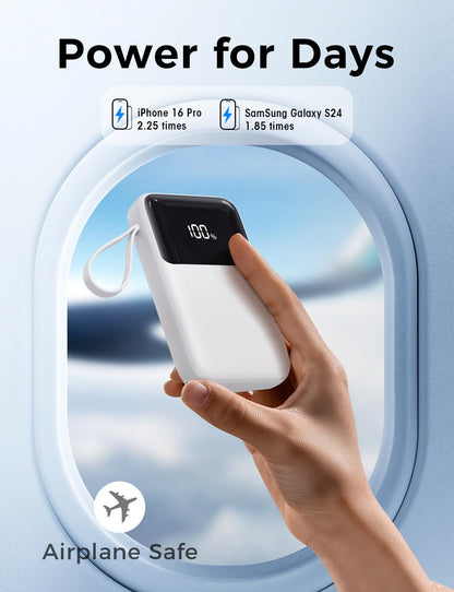 Power Bank, 15000mAh Portable Charger with Built in Cable, 22.5W Fast Charging, 6 Outputs, Slim Travel Essential Battery Pack with LED Display, Compatible with iPhone 17/16/15/14/13, Samsung, iPad