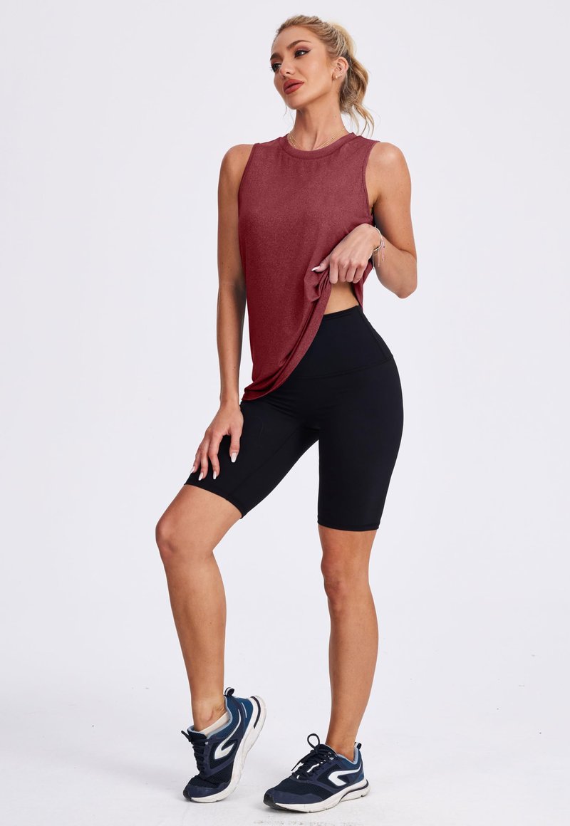 XIEERDUO Beach Vacation Clothes for Women Workout Tank Tops Yoga Shirts Athletic Running Sleeveless Gym Clothes Red Brown M