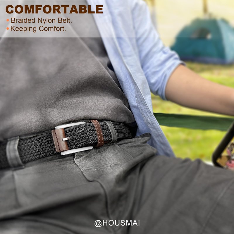 Housmai Stretch Braided Belt for Men -Mens Gift Elastic Woven Golf Belt 1 3/8"- for Golf Jeans Casual Wear