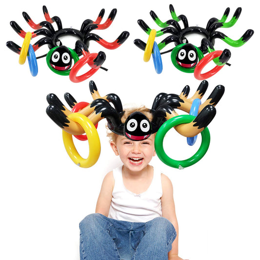 15 Pcs Inflatable Spider Ring Toss Game for Kids Halloween Inflatable Toss Game Party Toys Halloween Games School Carnival Party Supplies Indoor Outdoor Game for Kids Family (3 Spider, 12 Rings)