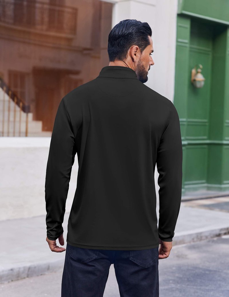 COOFANDY Mens Quarter Zip Pullover Athletic Shirt Long Sleeve Sun Protection Shirt Golf Zip Up Lightweight T Shirts for Man Black