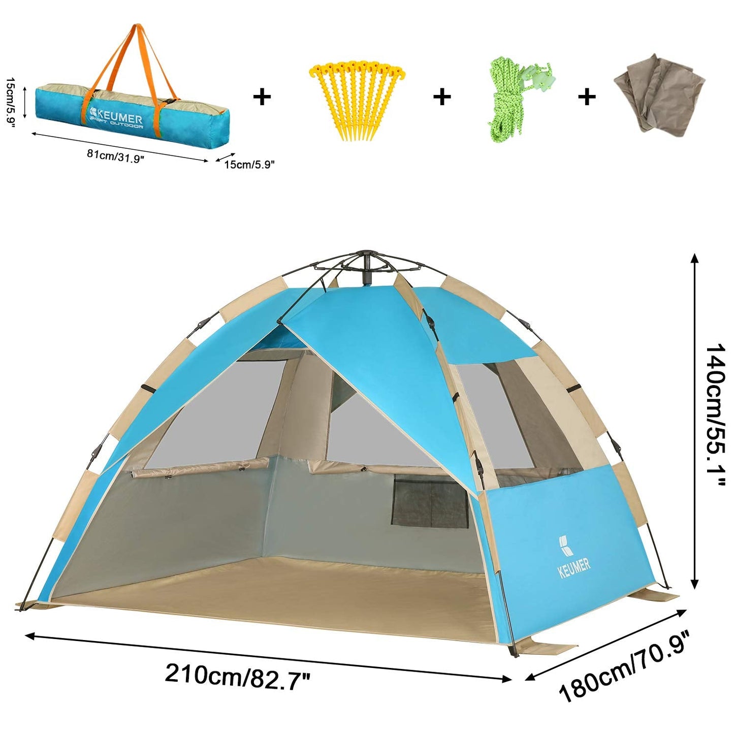 G4Free Deluxe XL Pop Up Beach Tent, 3-4 Persons Easy Setup Sun Shelter Canopy with UPF 50+ UV Protection Extral Wide 70.9 in
