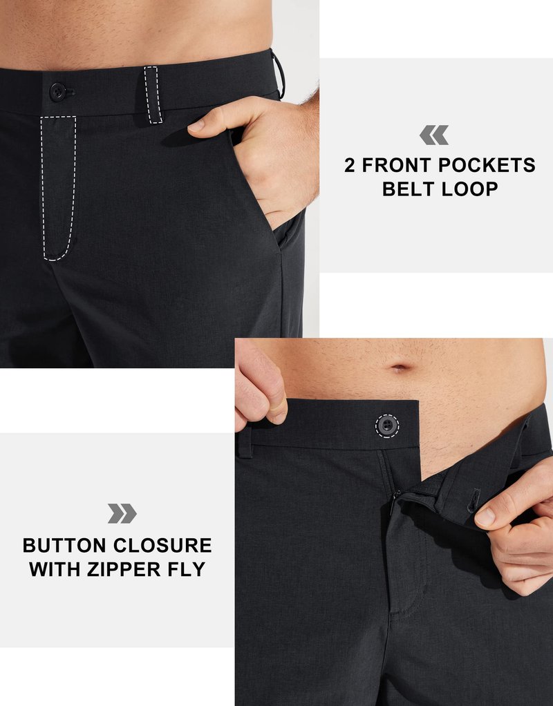 Libin Mens Golf Pants Stretch Work Dress Pants 30" Quick Dry Lightweight Business Casual Pant for Men Comfy Water Resistant, Black, 46W x 30L