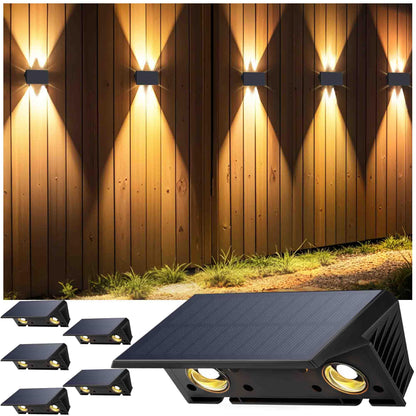 IIRARA Solar Fence Lights Outdoor Garden, 6-Pack Warm White, Up & Down Solar Wall Lights Outdoor, Waterproof, 120 Lumens Bright Dusk to Dawn for Yard/Pool/Porch