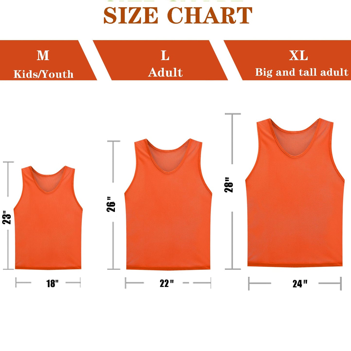 SPTEHW Scrimmage Vests Pinnies Team Practice Jerseys for Kids,Youth and Adult Sports Soccer,Football,Basketball(12 Pack)（Orange,M）